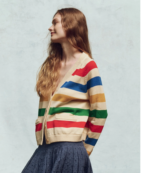 The Great Varsity Cardigan in Multi Stripe | Shop Eleanor 