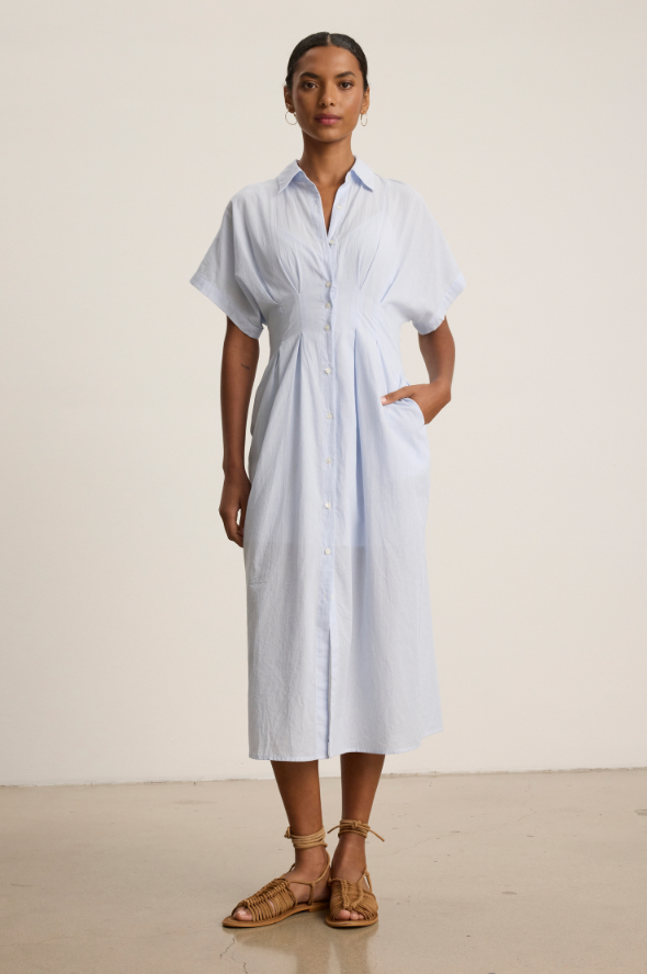 The Velvet Riley Dress in Blue Stripe | Shop Eleanor