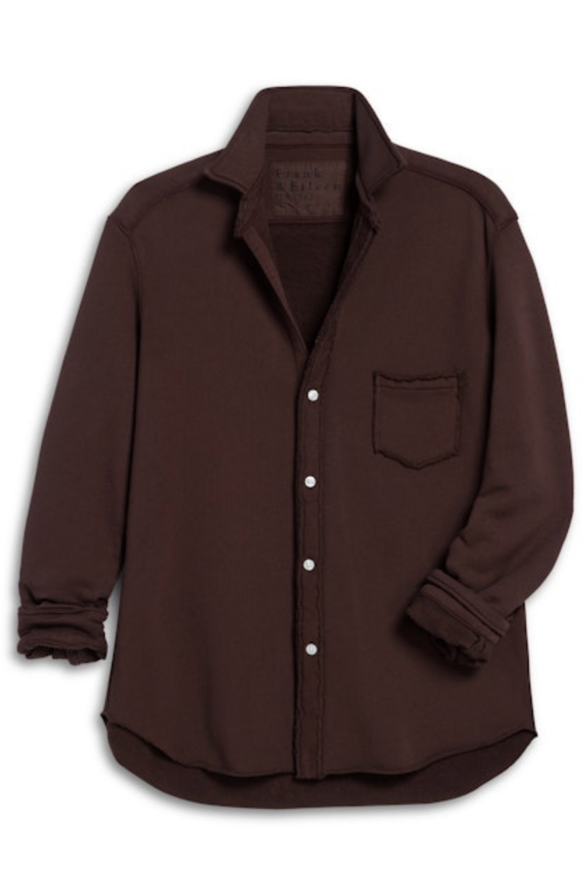 The Eileen Sweatshirt Button-Up Shirt in Cocoa | Shop Eleanor 