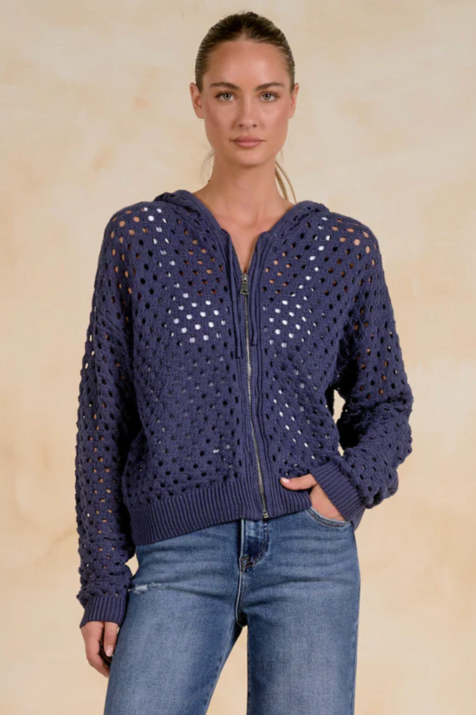 The Elan Zip Sweater in Navy | Shop Eleanor 