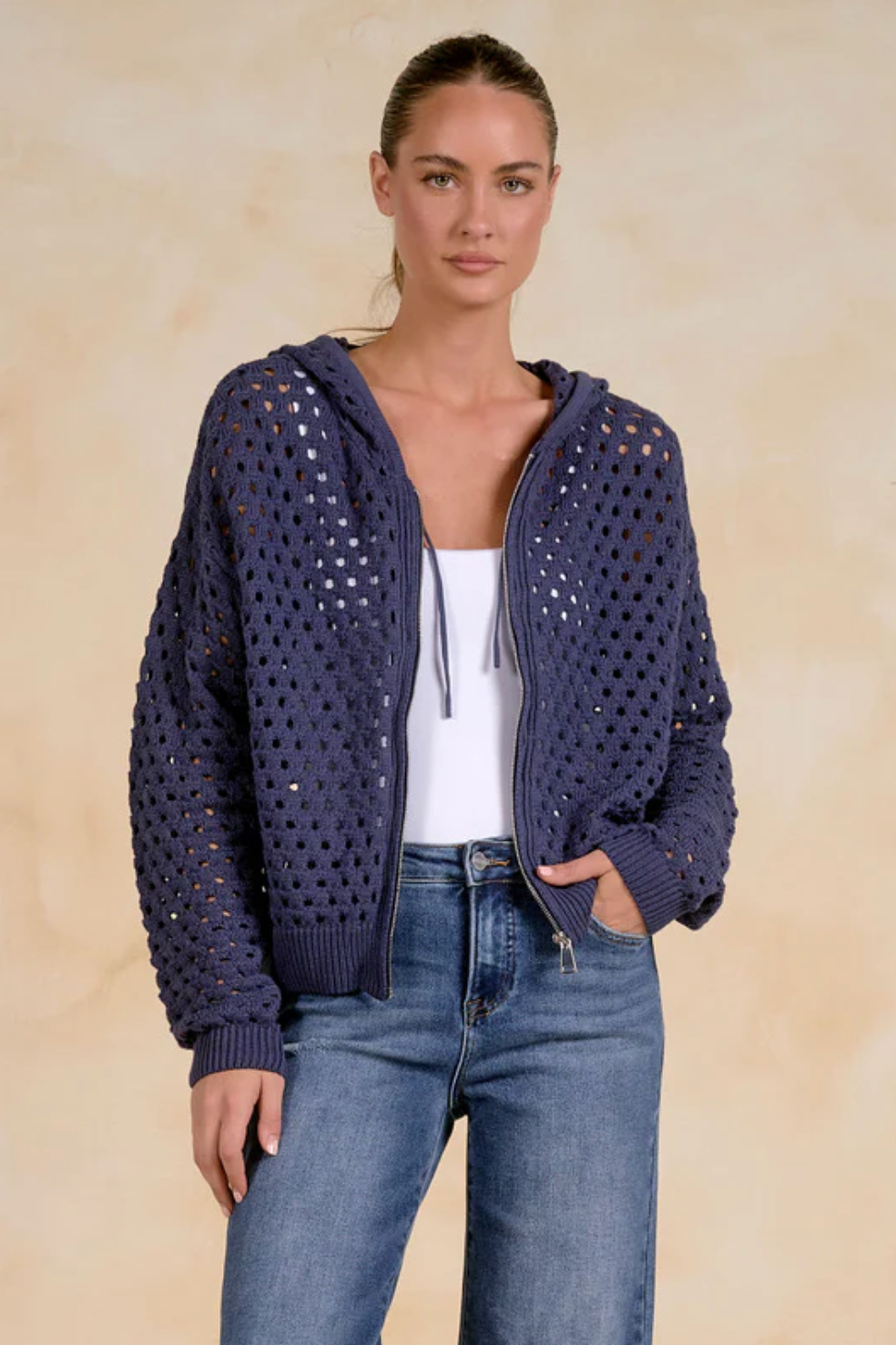 The Elan Zip Sweater in Navy | Shop Eleanor 