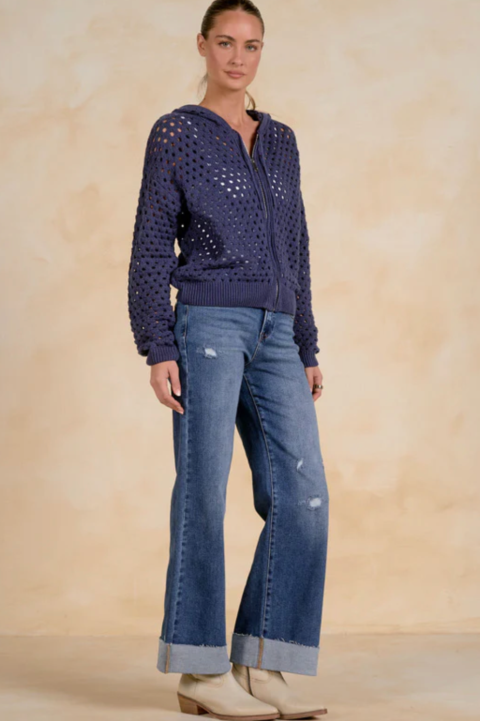 The Elan Zip Sweater in Navy | Shop Eleanor 