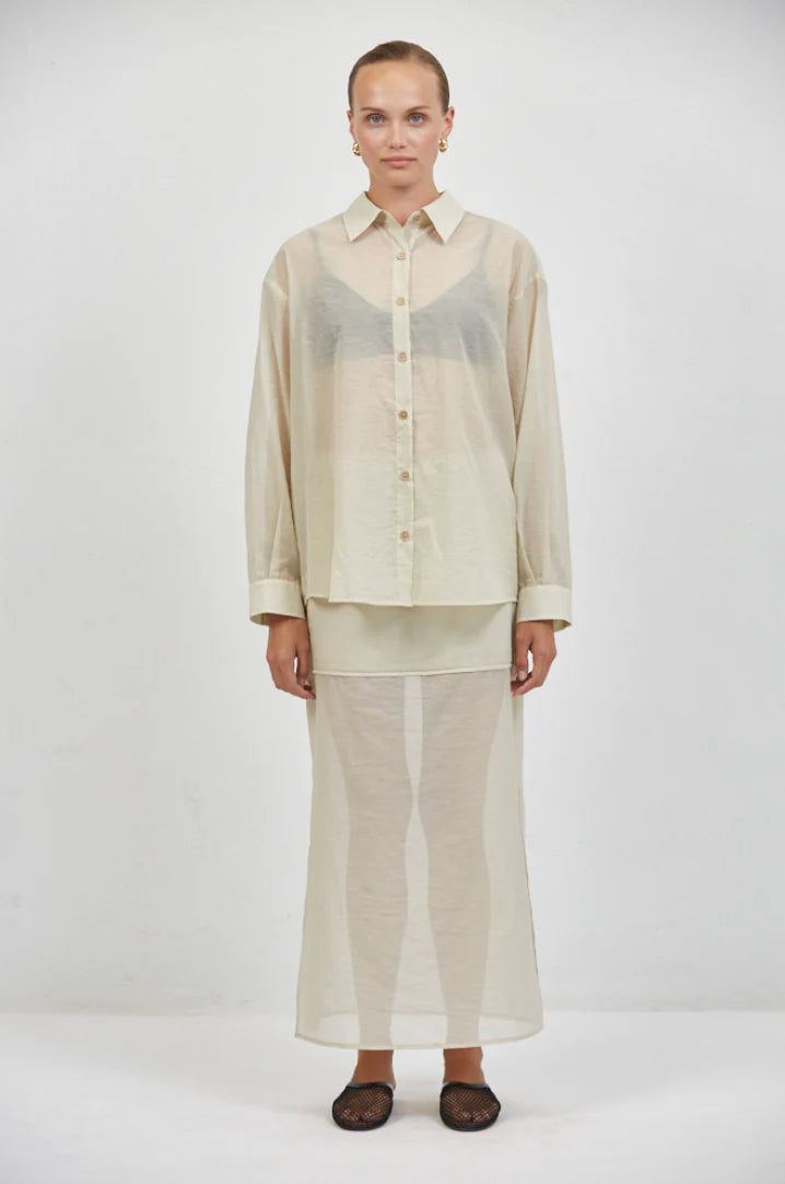 a.ren Camille Sheer Top in Taupe | Shop Eleanor