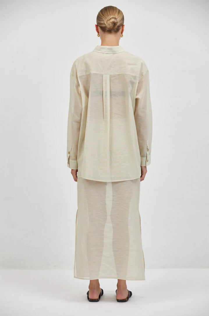 a.ren Camille Sheer Top in Taupe | Shop Eleanor