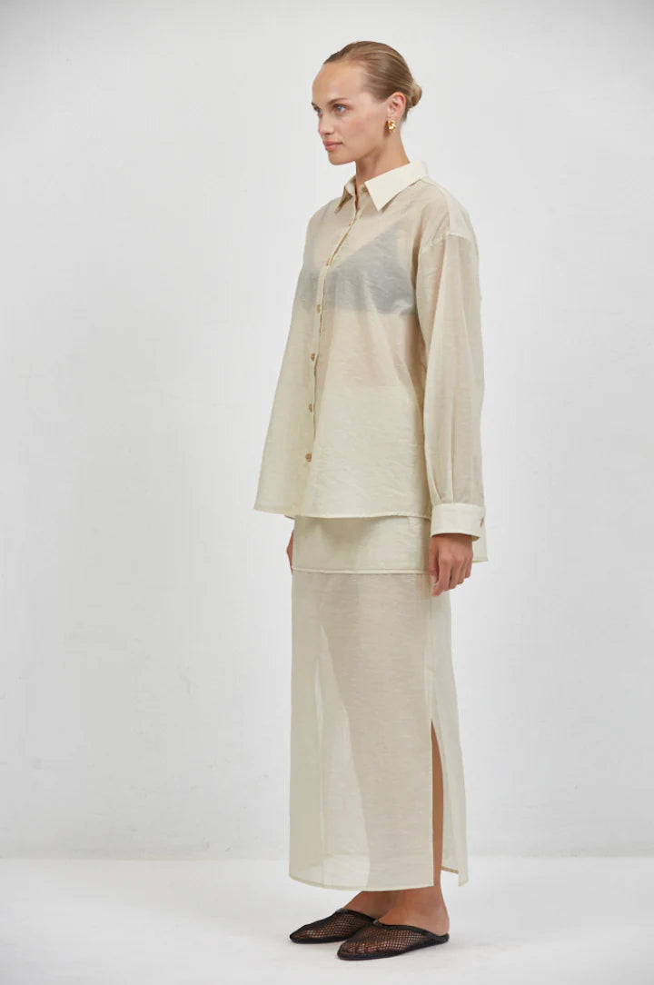 a.ren Camille Sheer Top in Taupe | Shop Eleanor