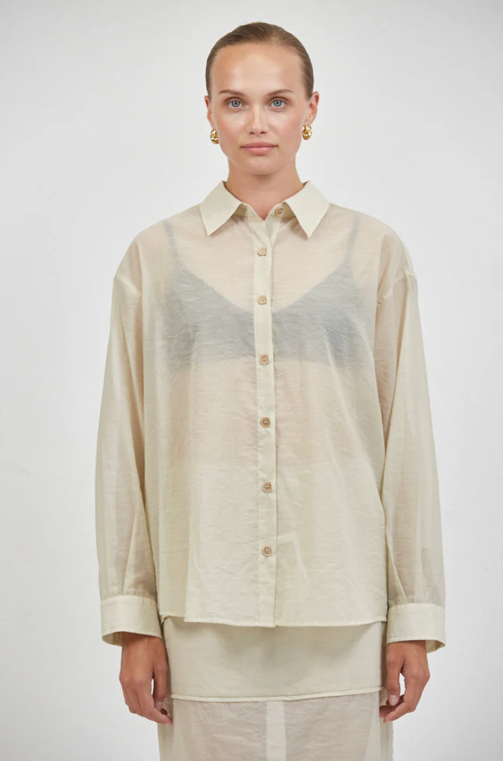 a.ren Camille Sheer Top in Taupe | Shop Eleanor