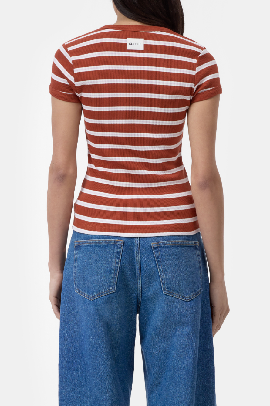 Closed Denim Slim Pointelle T-Shirt in Brick Red | Shop Eleanor