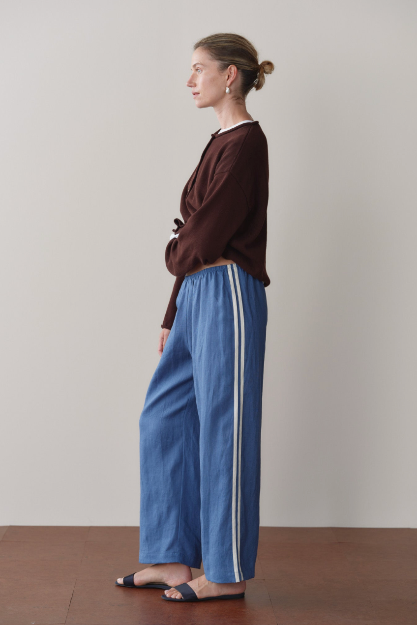The Donni Linen Crop Stripe Pant in Lapis | Shop Eleanor 
