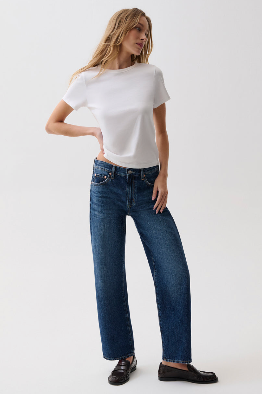 The Pistola Lexi Mid Rise Bowed Straight Jean in Moonwave | Shop Eleanor