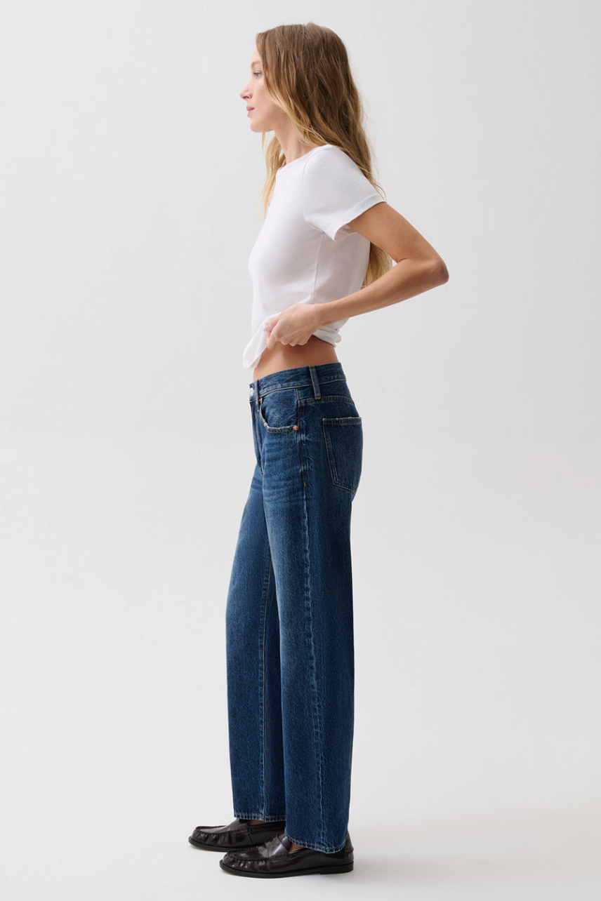 The Pistola Lexi Mid Rise Bowed Straight Jean in Moonwave | Shop Eleanor