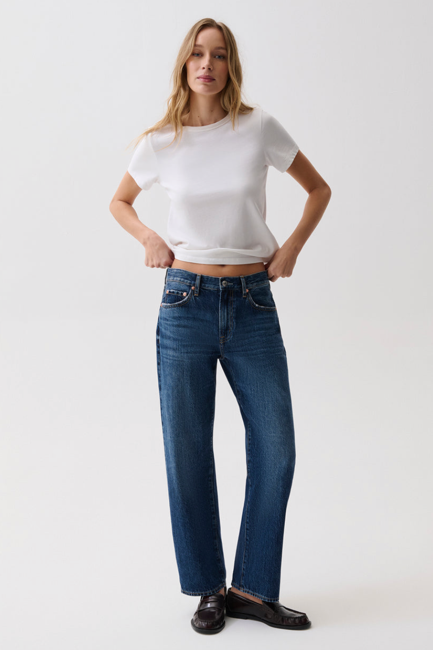 The Pistola Lexi Mid Rise Bowed Straight Jean in Moonwave | Shop Eleanor