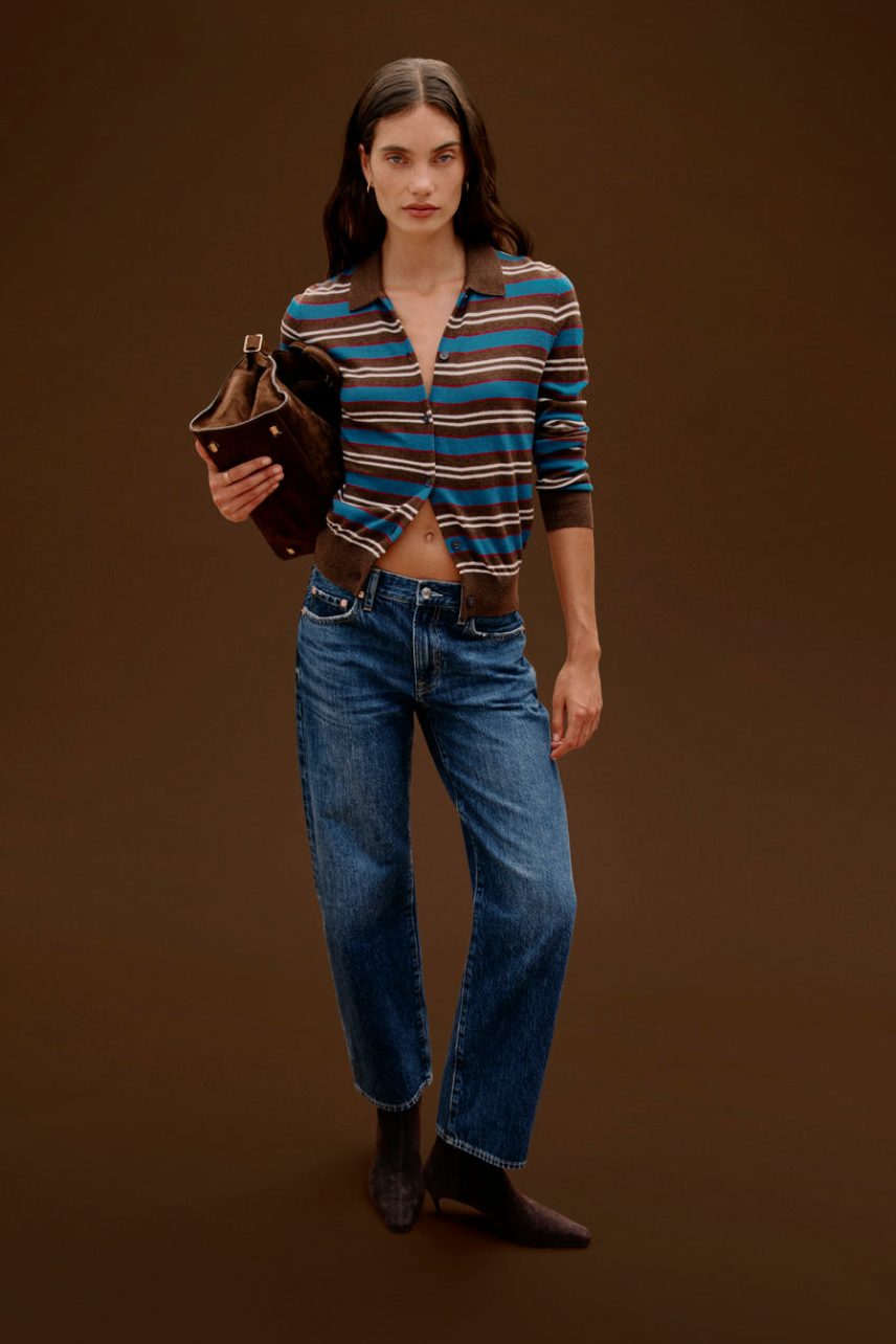 The Pistola Lexi Mid Rise Bowed Straight Jean in Moonwave | Shop Eleanor