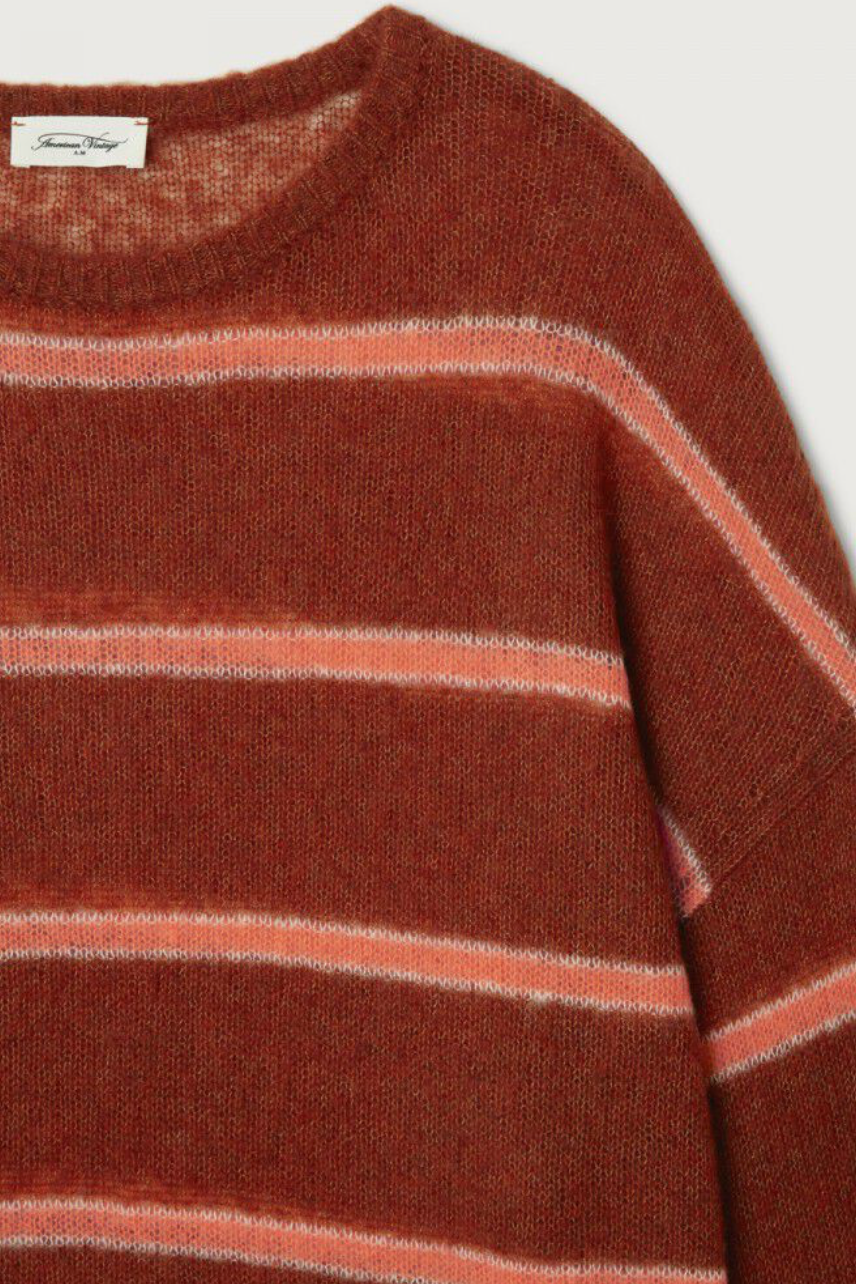 American Vintage Bodyrow Sweater in Pecan Coral Stripe | Shop Eleanor 