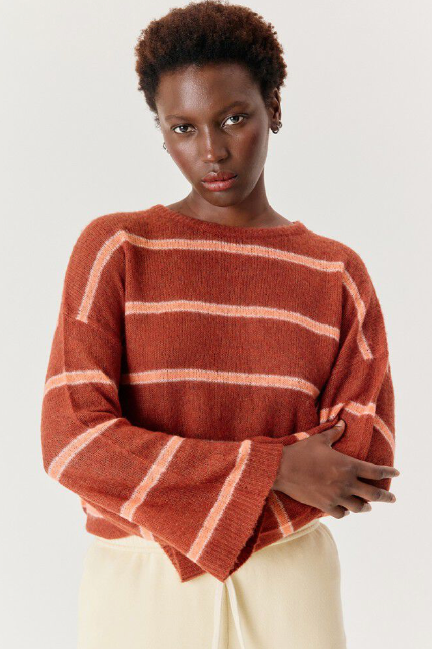 American Vintage Bodyrow Sweater in Pecan Coral Stripe | Shop Eleanor 