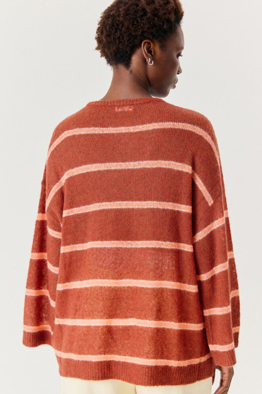 American Vintage Bodyrow Sweater in Pecan Coral Stripe | Shop Eleanor 