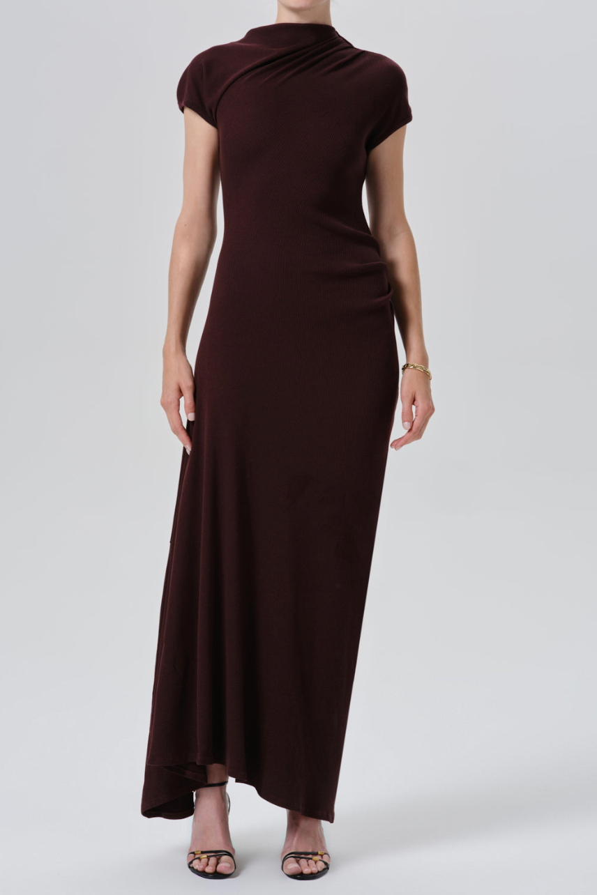 The Citizens of Humanity  Kira Sculptural Dress in Mahogany | Shop Eleanor 