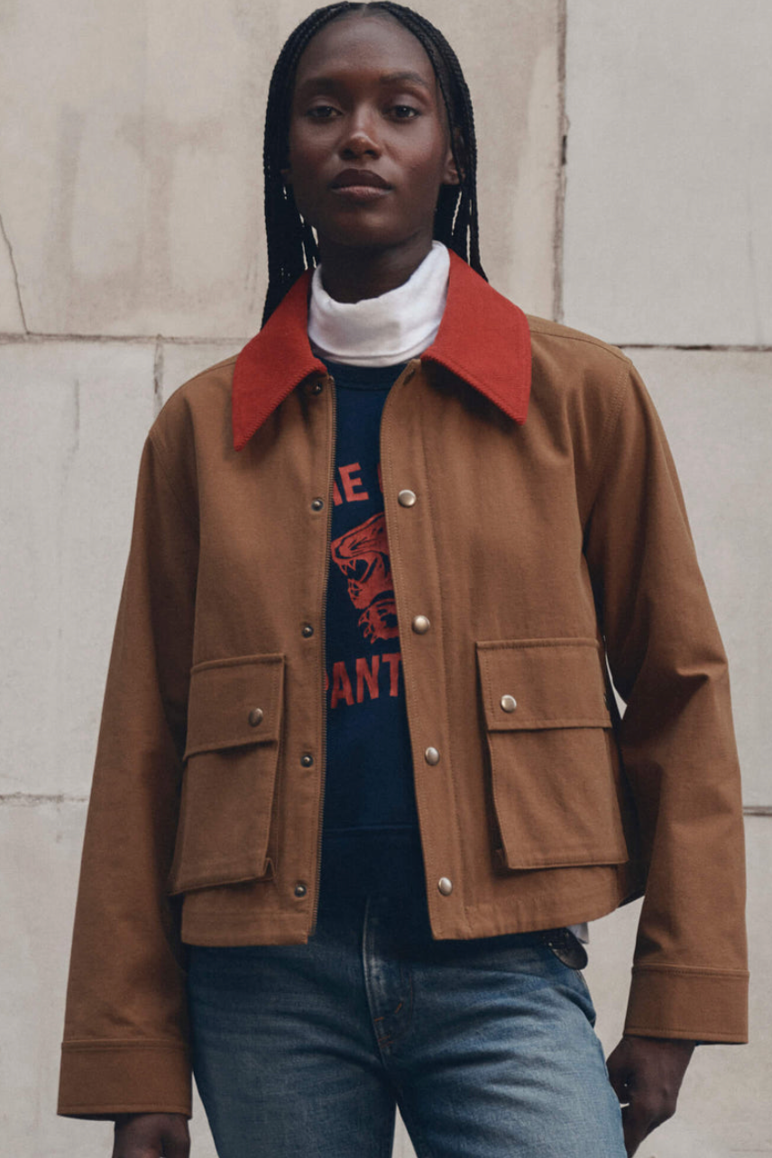 The Great The Swingy Jacket in Rust with Bright Red | Shop Eleanor 