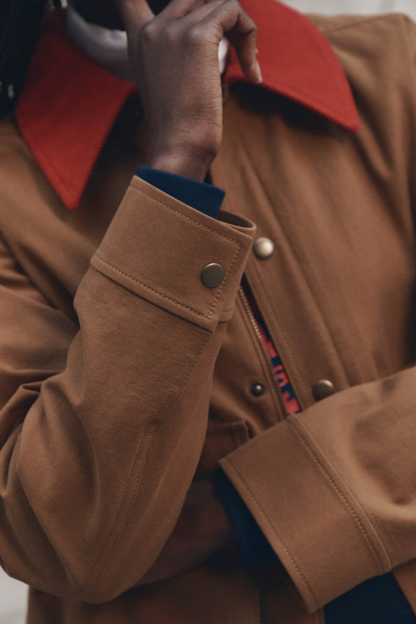 The Great The Swingy Jacket in Rust with Bright Red | Shop Eleanor 