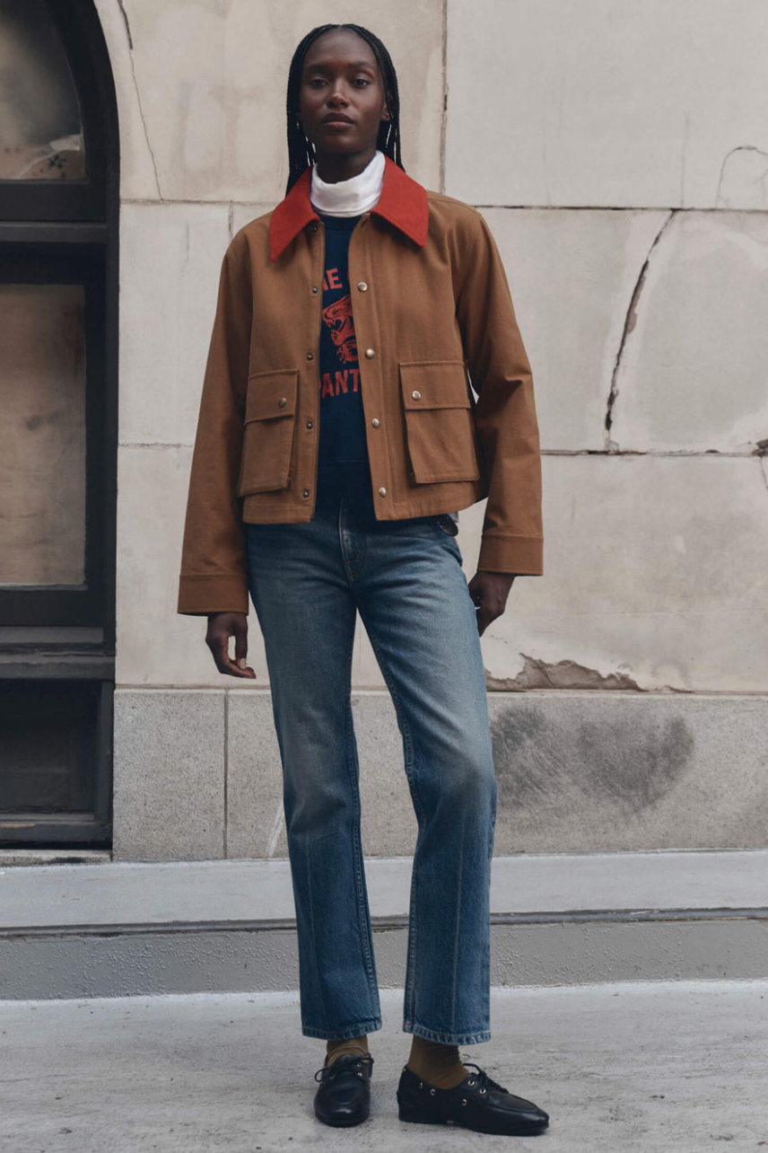 The Great The Swingy Jacket in Rust with Bright Red | Shop Eleanor 