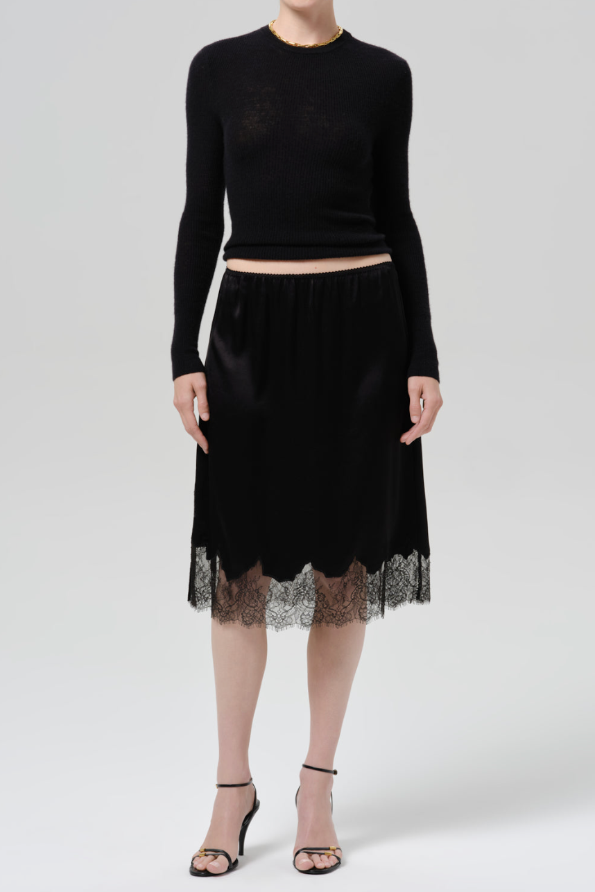 The Citizens of Humanity Lace Trim Japanese Hammered Silk Skirt in Black |
 Shop Eleanor 