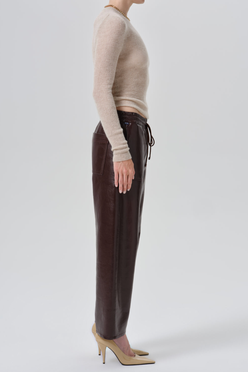 Rework Recycled Leather Pull On Pant in Burgundy | Shop Eleanor 