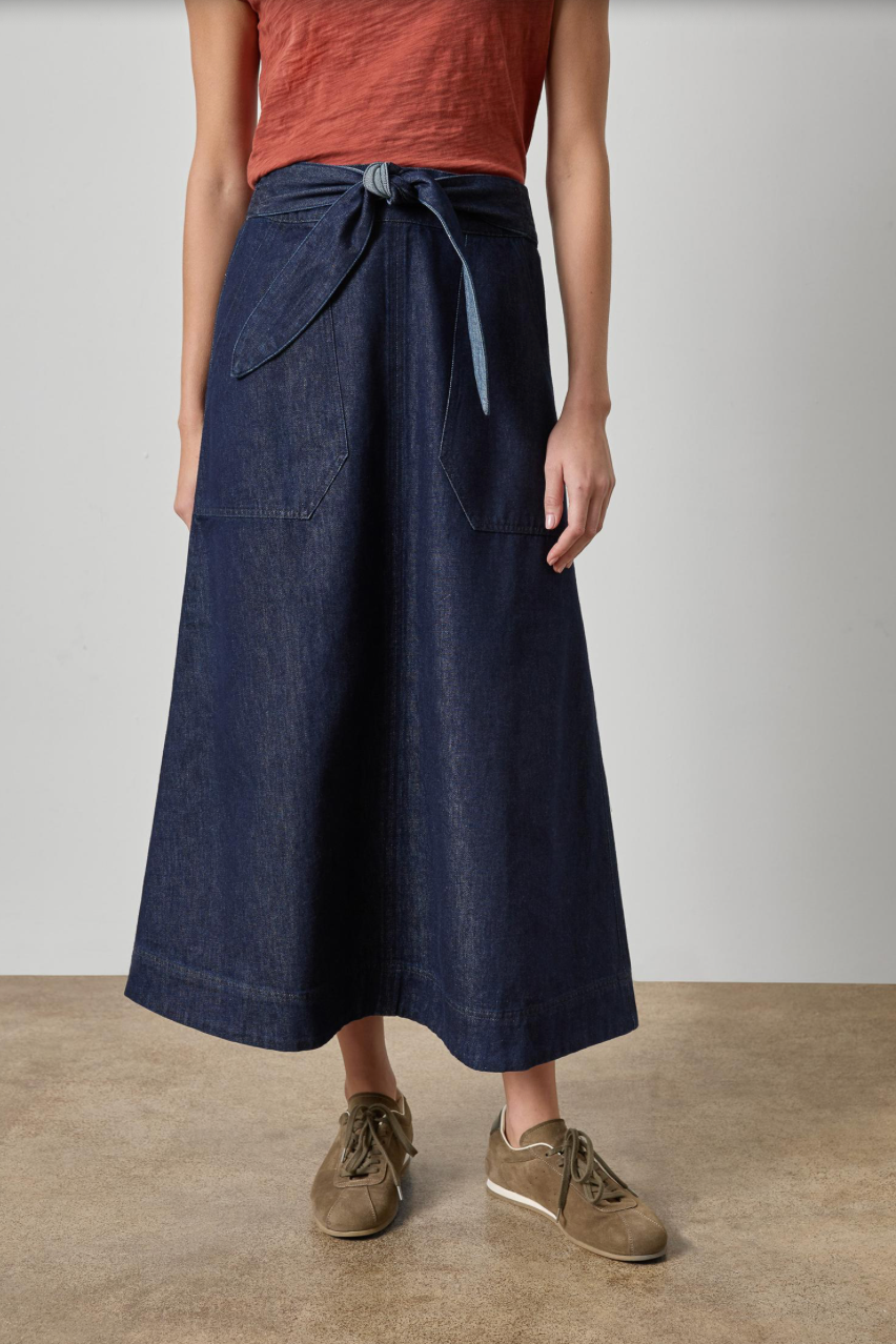 The Belted Pocket Skirt in Dark Blue Wash | Shop Eleanor