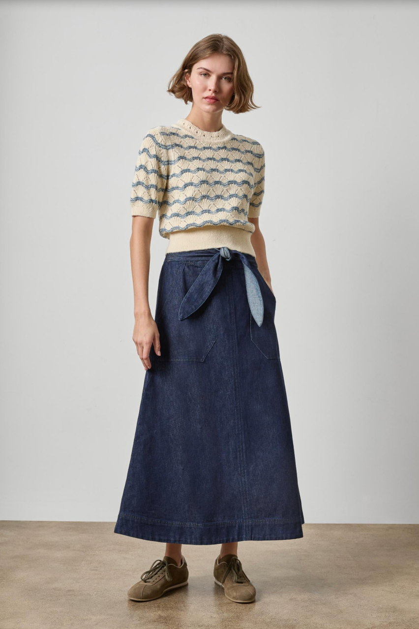 The Belted Pocket Skirt in Dark Blue Wash | Shop Eleanor
