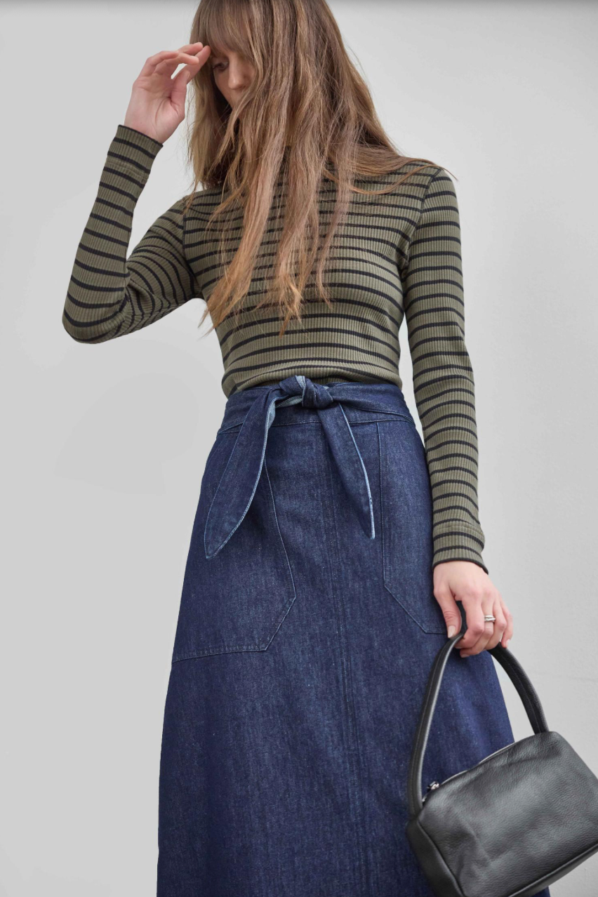 The Belted Pocket Skirt in Dark Blue Wash | Shop Eleanor