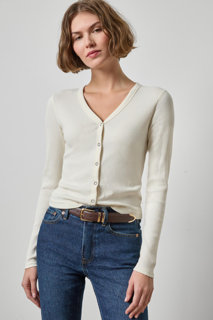 Button Front Ribbed Cardi in Rope from Lilla P | Shop Eleanor