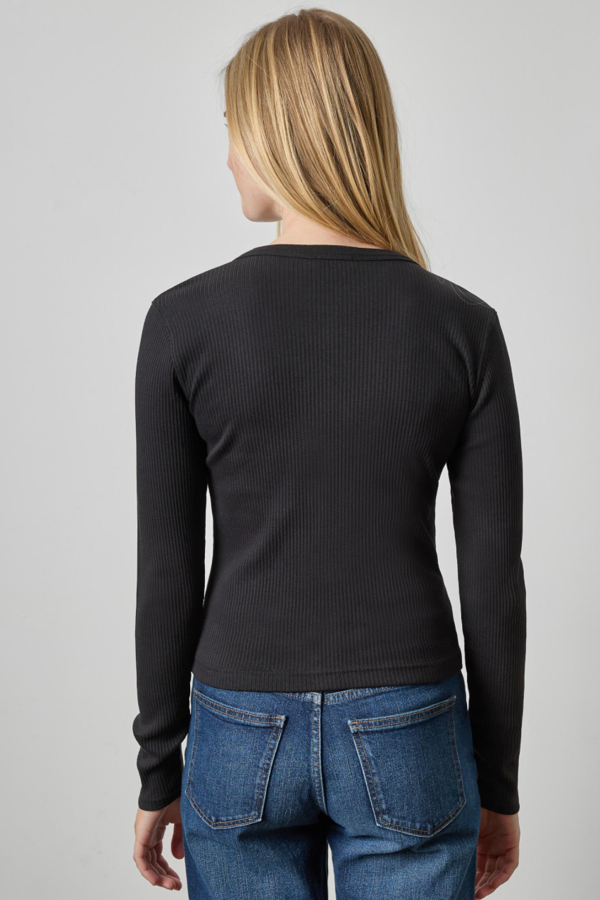 The Button Front Ribbed Cardi in Black | Shop Eleanor 