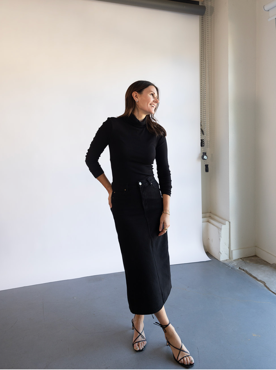 The Great. Column Skirt in Black | Shop Eeanor