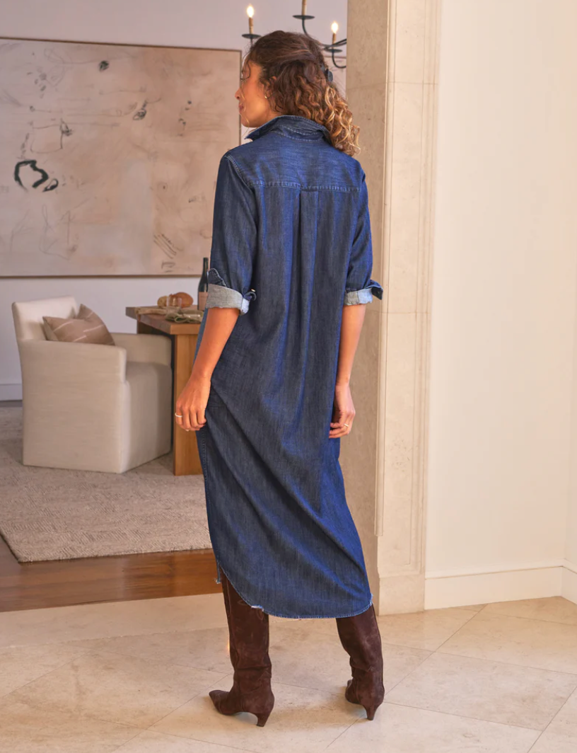 women's layerable maxi dark wash denim shortdress