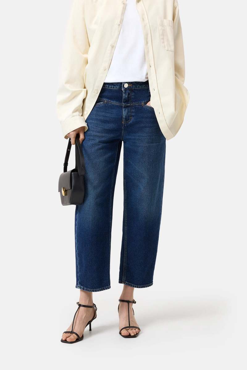 CLOSED Stover X Cropped Barrel Leg Jean in Dark Blue | Shop Eleanor - Women's Online Designer Boutique 