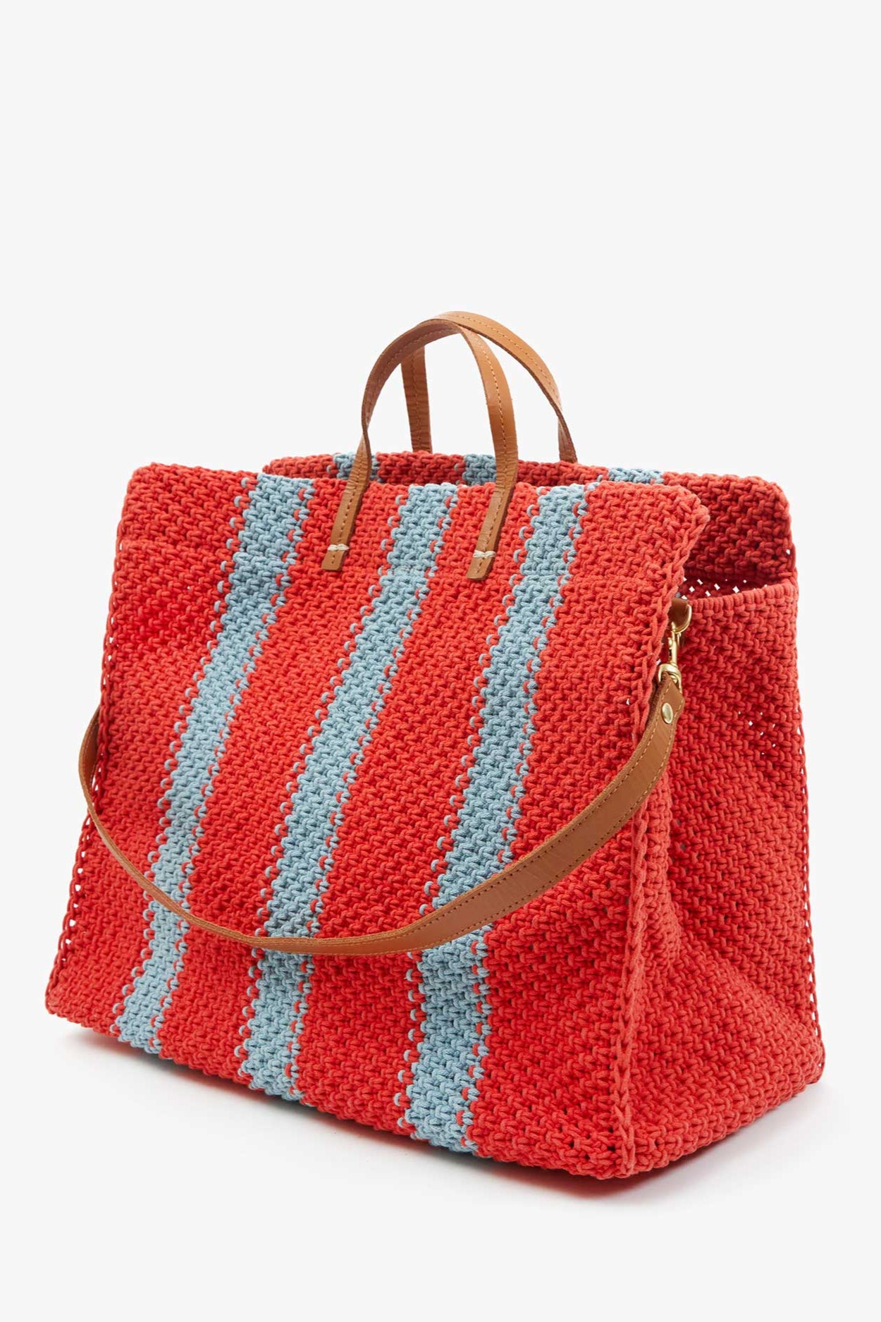 Clare V. The Summer Simple Tote Crochet Bag in Poppy/Blue | Shop Eleanor