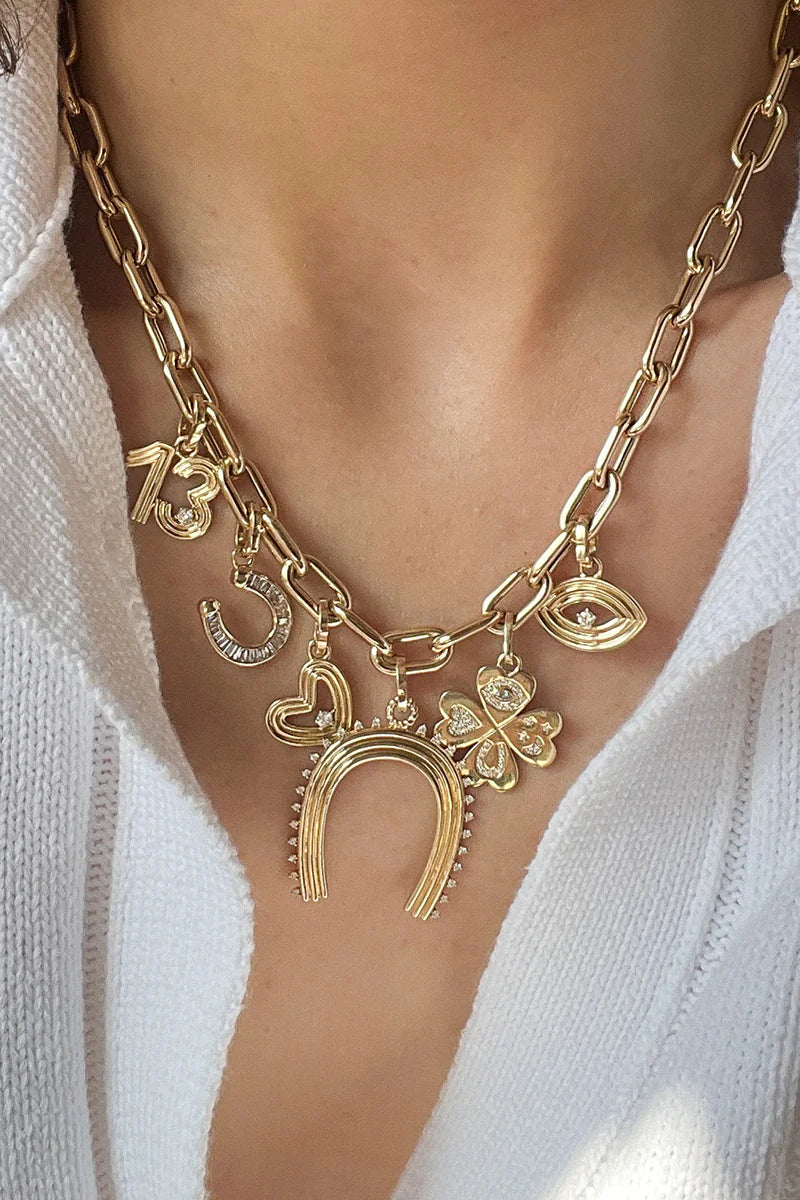 Adina Reyter Groovy Diamond Evil Eye Pendant on Necklace Stack | Shop Eleanor