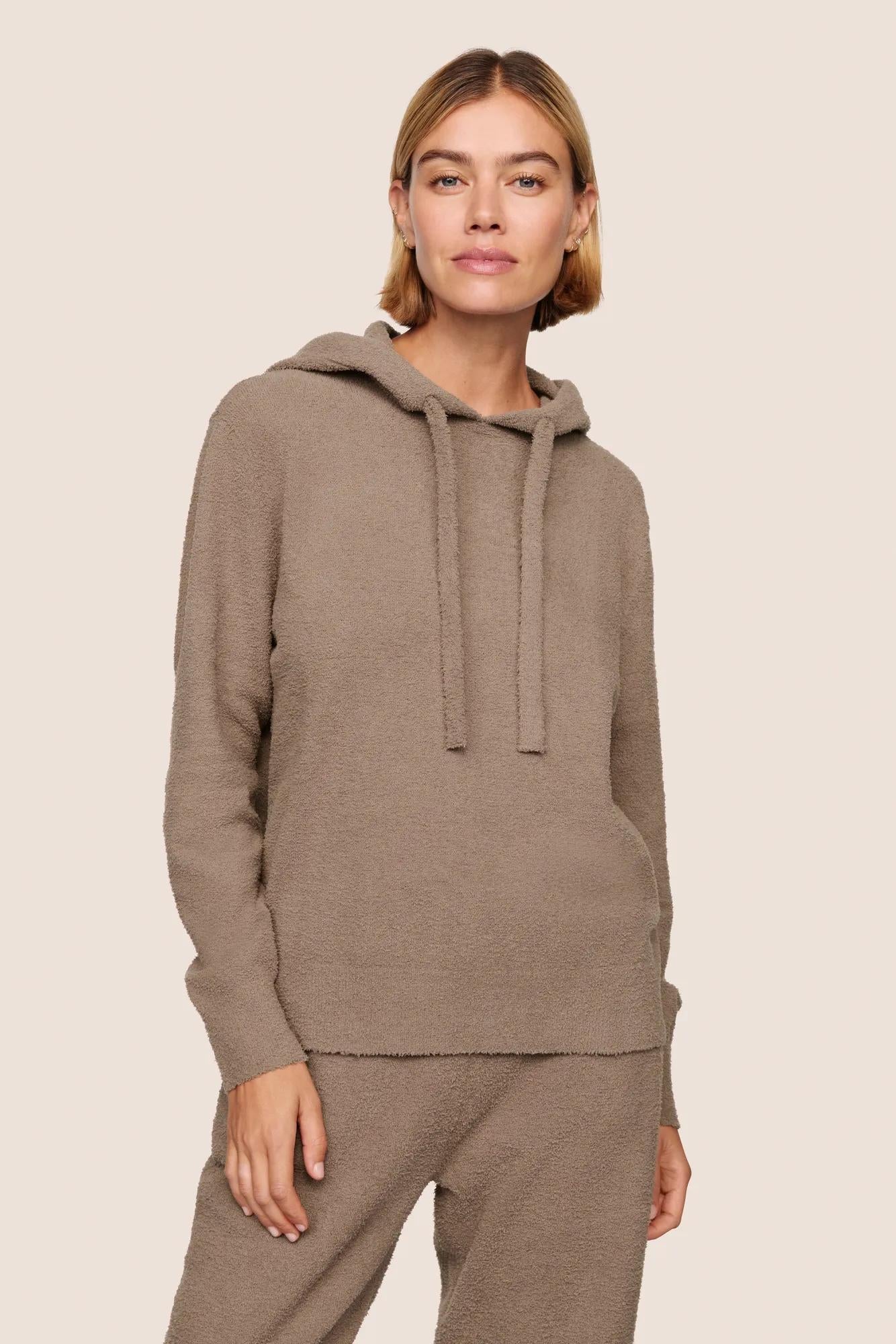 Eberjey Recycled Boucle Hoodie in Deep Taupe | Shop Eleanor 