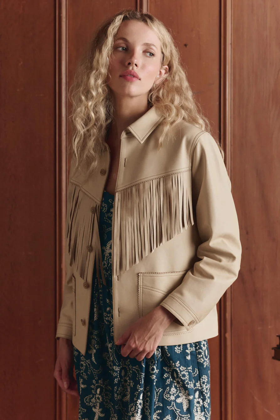 The Great Leather Fringe Jacket in Toasted Almond | Shop Eleanor