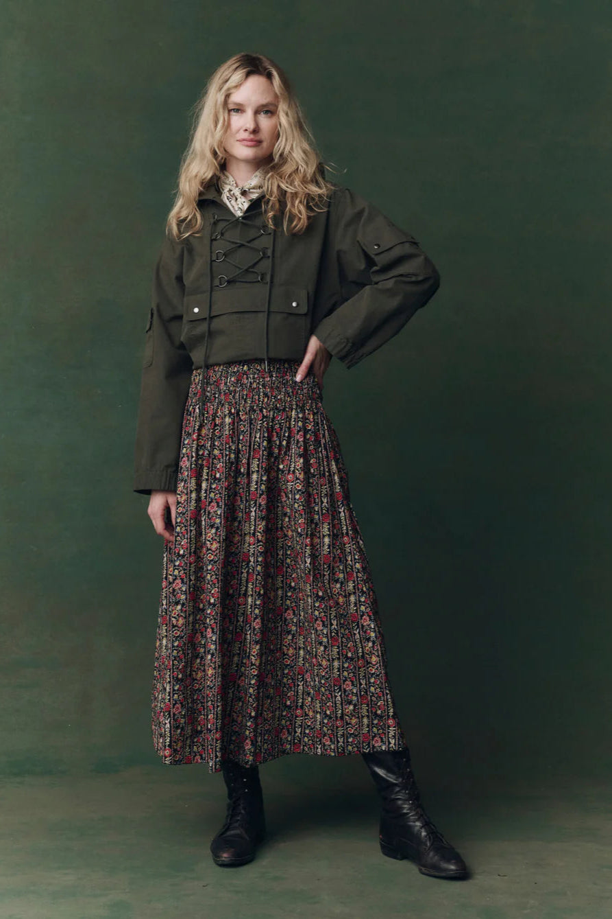Deep Red and Brown Floral Print Skirt for Fall | Shop Eleanor