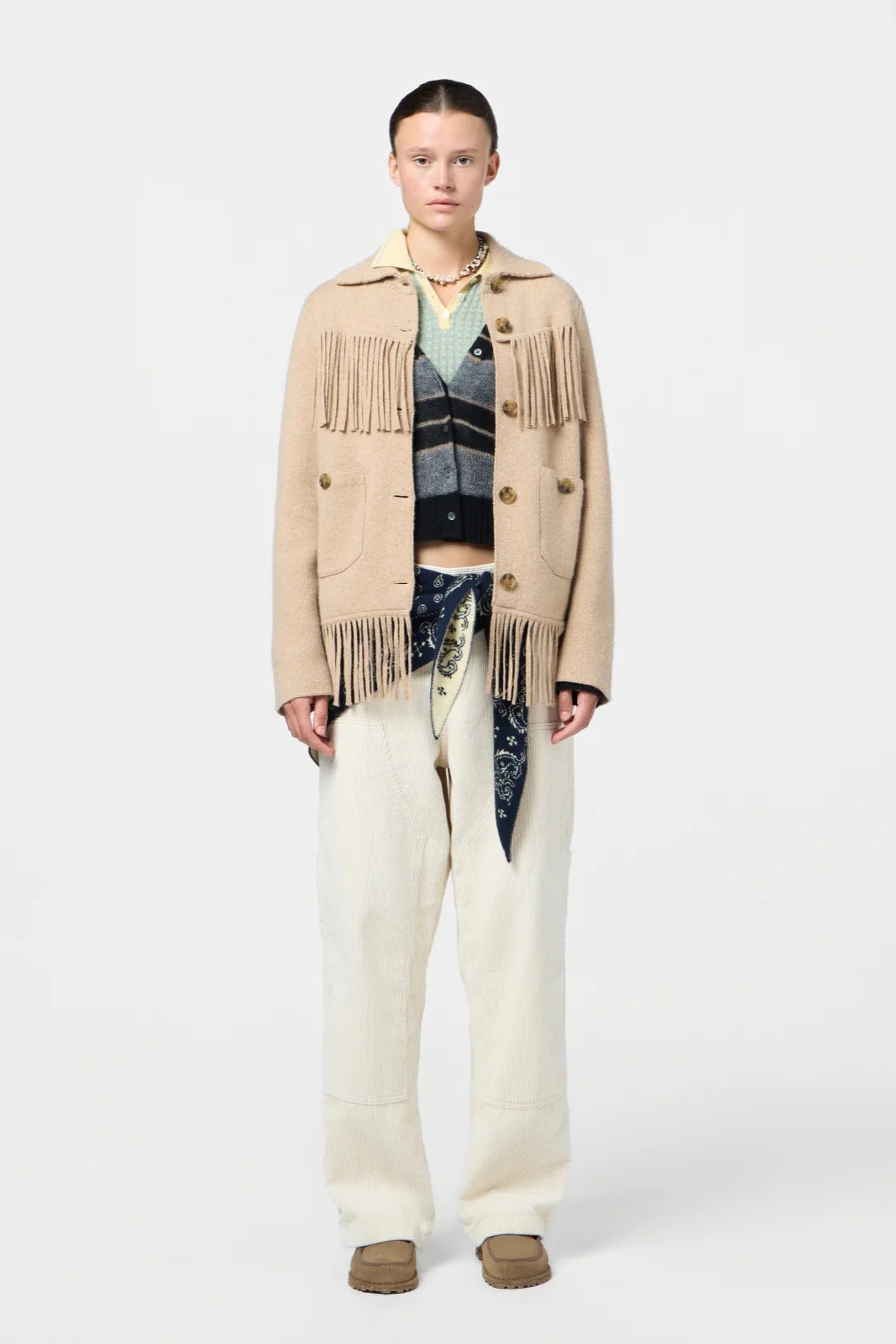Guest in Residence Heavy Weight Wool/Cashmere Blend Western Fringe Jacket in Beige | Shop Eleanor - Women's Luxury Clothing in Colorado