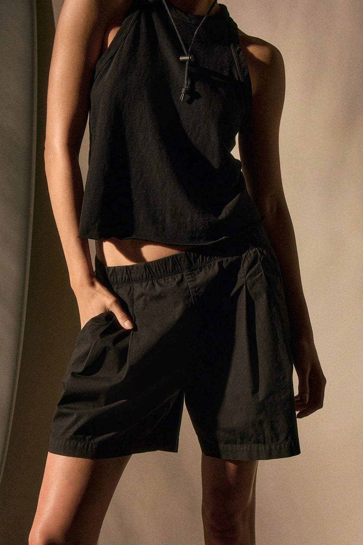 James Perse Relaxed Fit Stretch Poplin Elastic Short in Black | Shop Eleanor - Women's Online Luxury Boutique located in Colorado