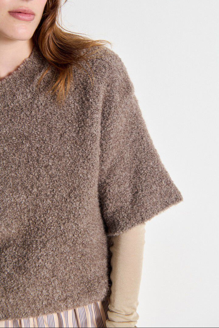 American Vintage Zolly Oversized Drop Sleeve Short Sleeve Crewneck Sweater in Taupe | Shop Eleanor - Women's Apparel Boutique