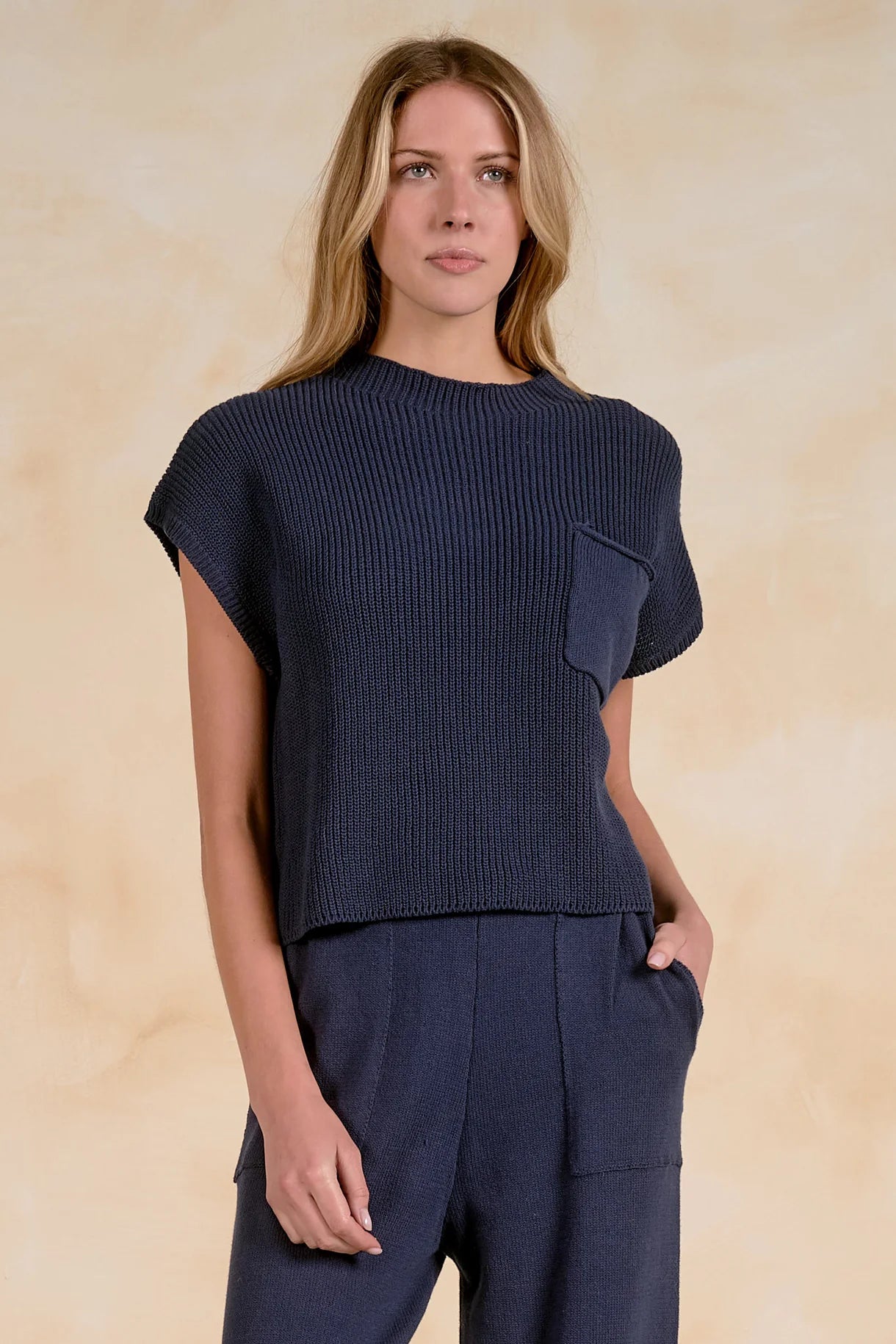 Elan - Navy Cap Sleeve Sweater
