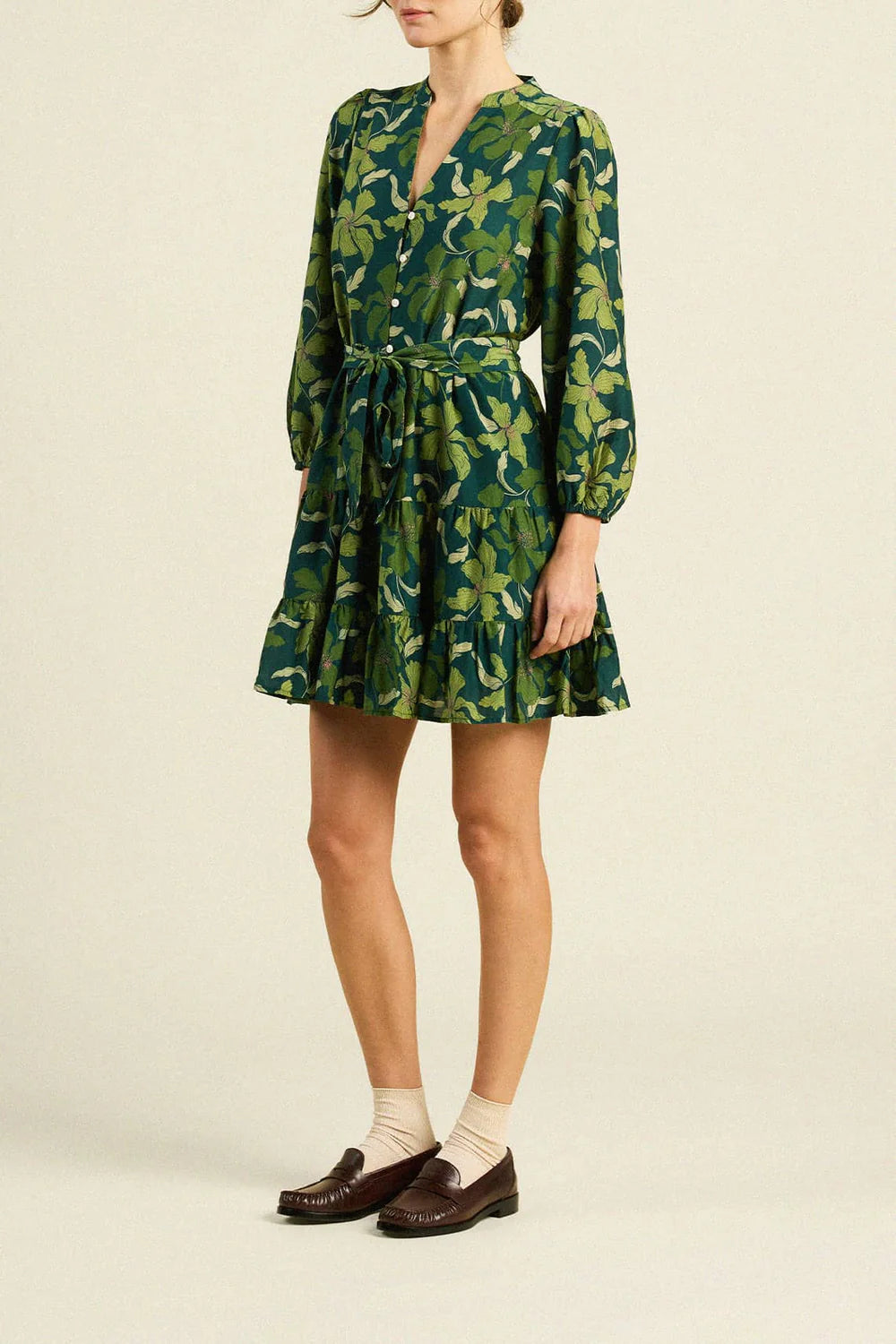 Trovata Celeste Button Front Long Sleeve Dress in Green Canopy | Shop Eleanor - Women's Dresses