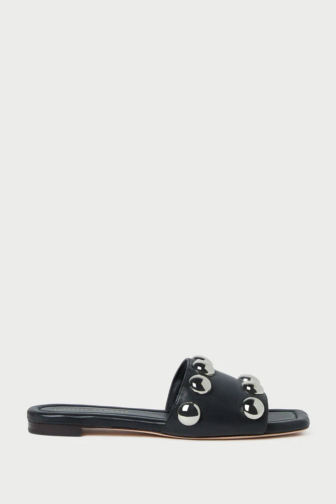 Loeffler Randal Hayes Sandal in Black with Silver Studs | Shop Eleanor