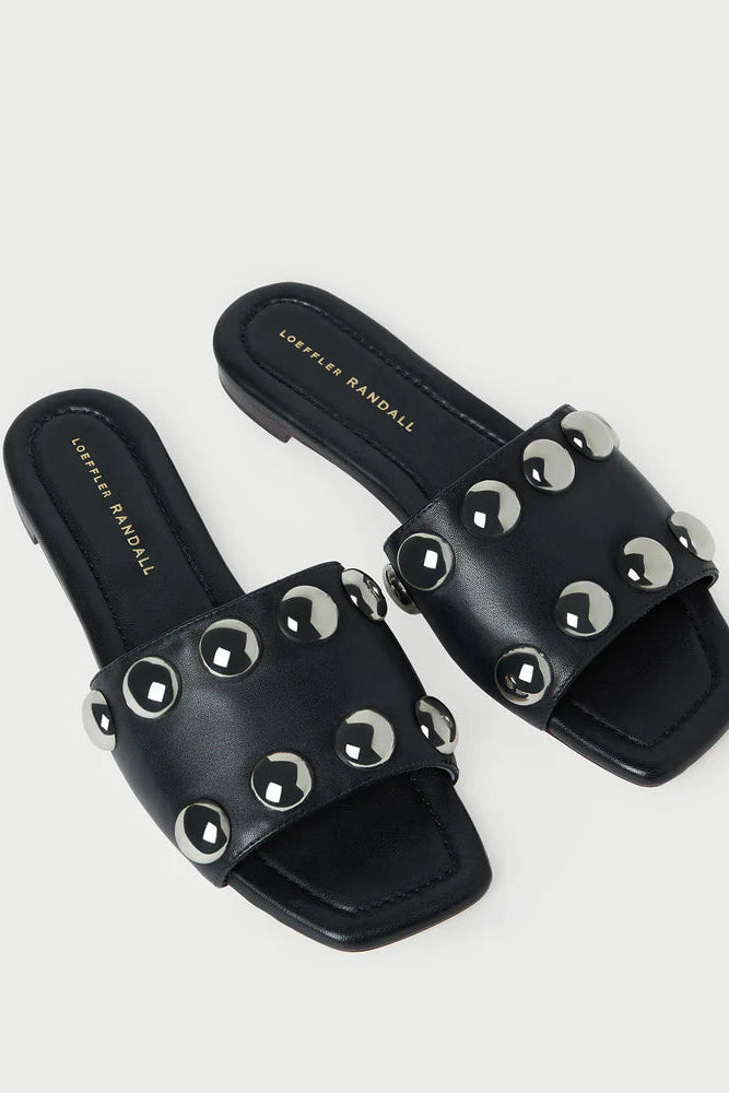 Loeffler Randal Hayes Sandal in Black with Silver Studs | Shop Eleanor