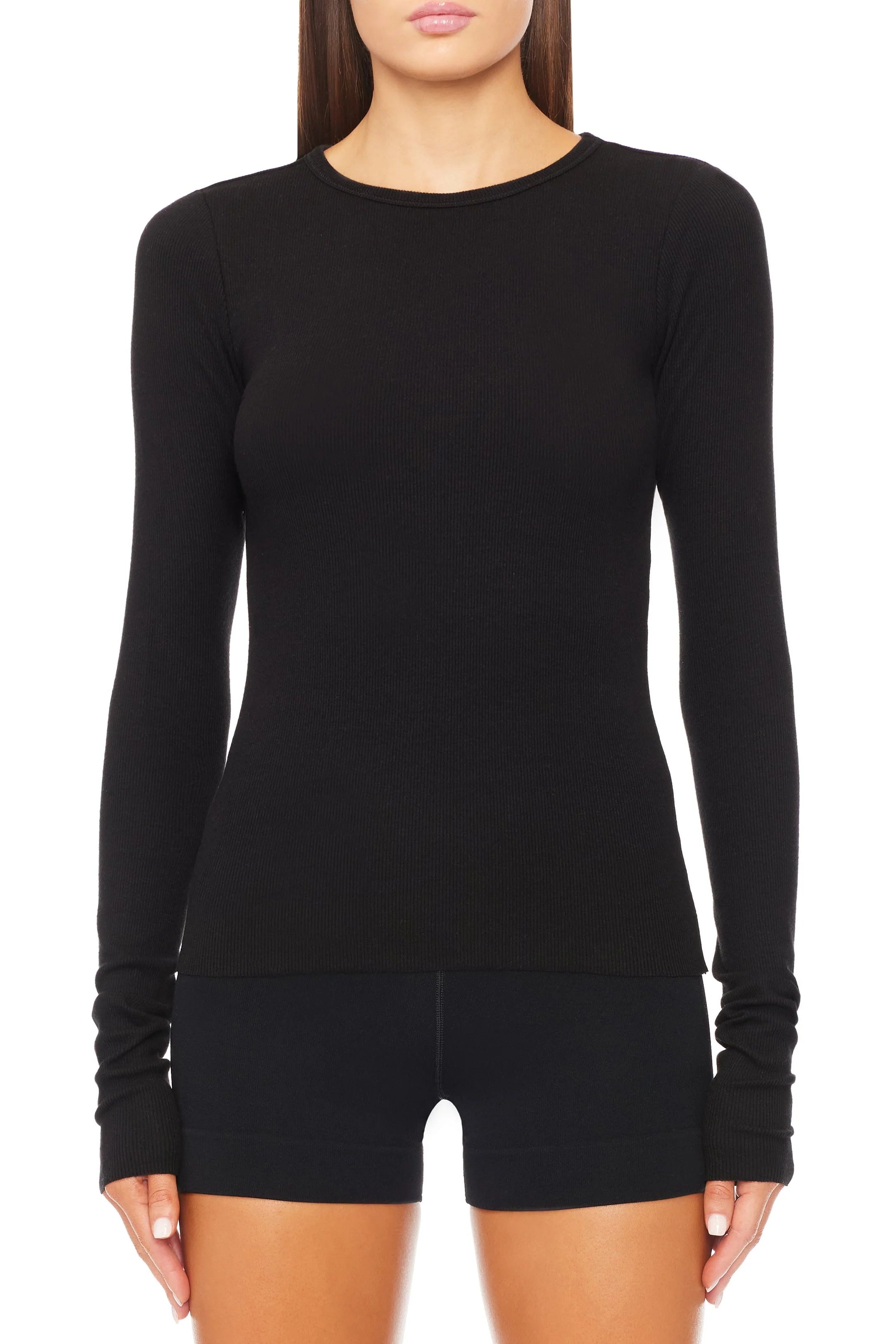 Éterne Long Sleeve Fitted Top in Black Front | Shop Eleanor