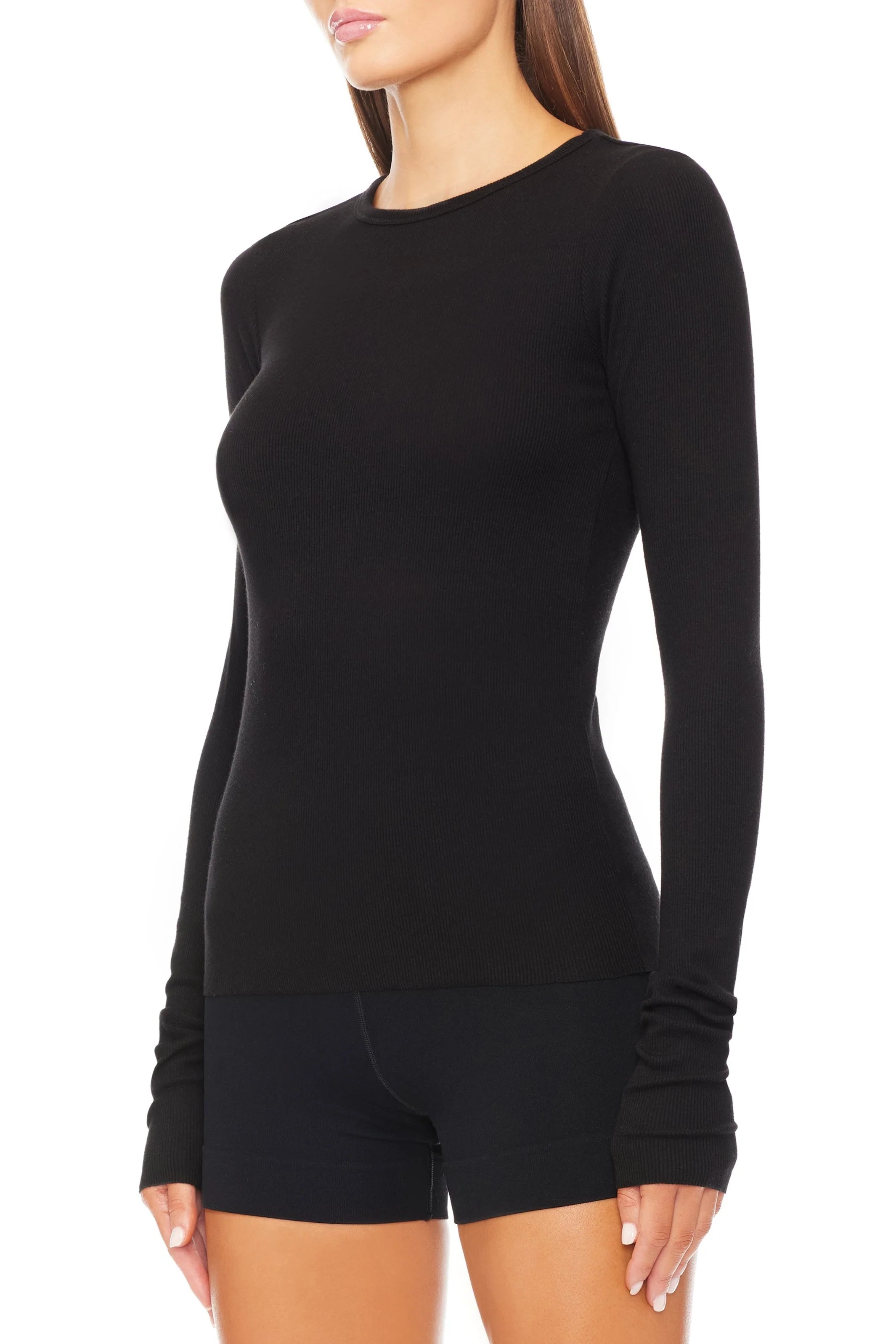 Éterne Long Sleeve Fitted Top in Black Side | Shop Eleanor