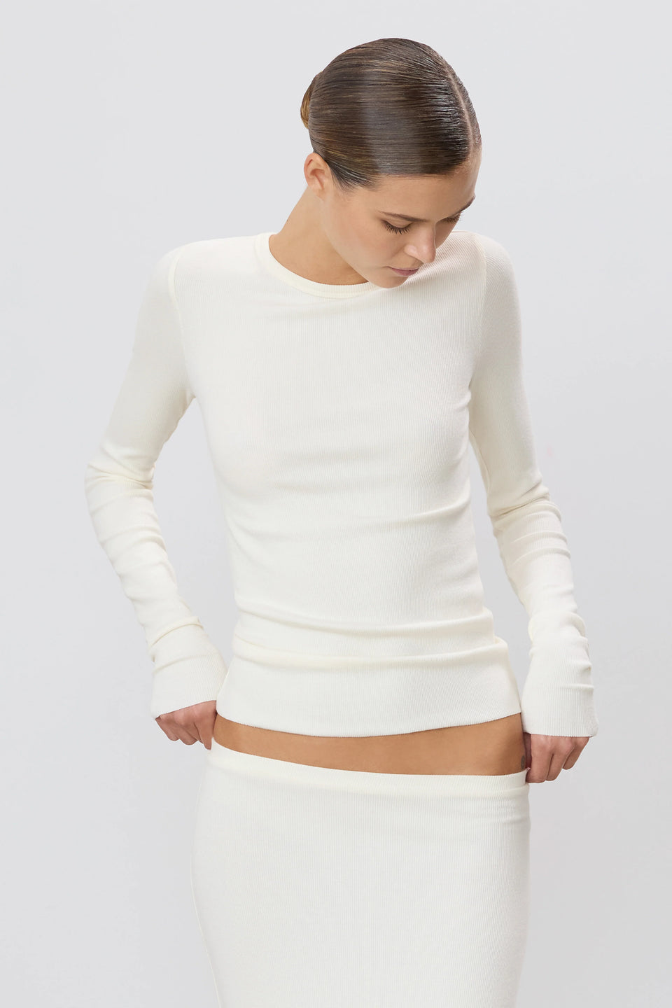 The Éterne Long Sleeve Fitted Top in Cream | Shop Eleanor 