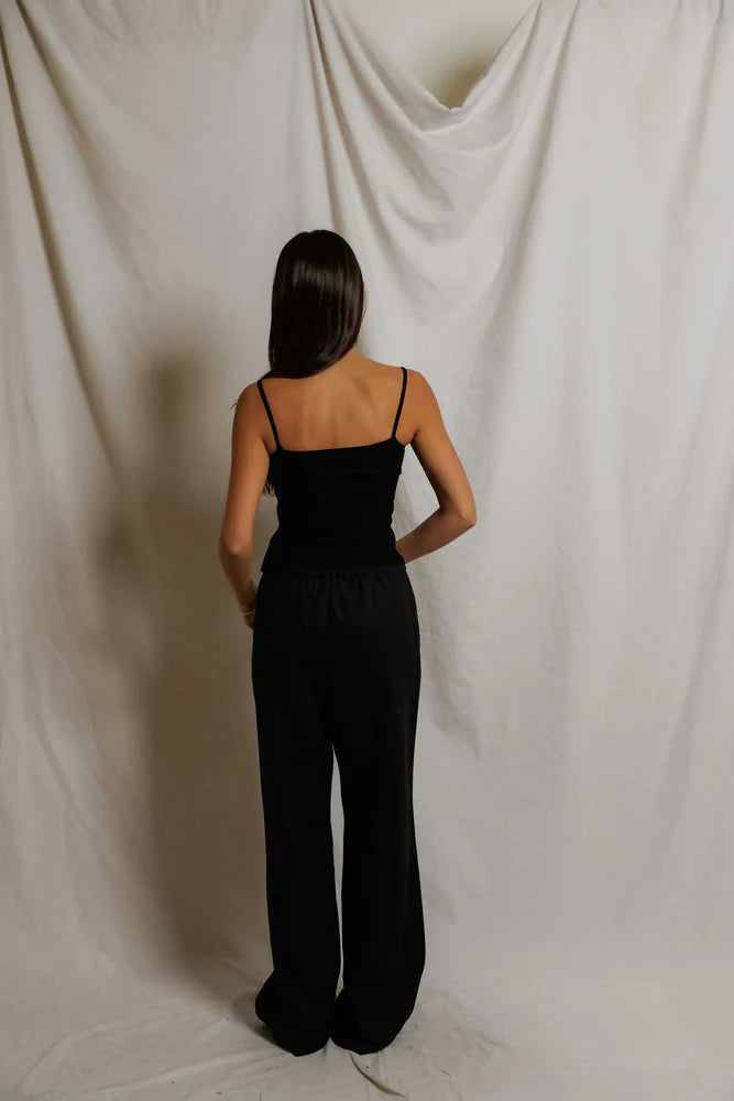 perfect white tee Lorana Linen Pant in Black | Shop Eleanor
