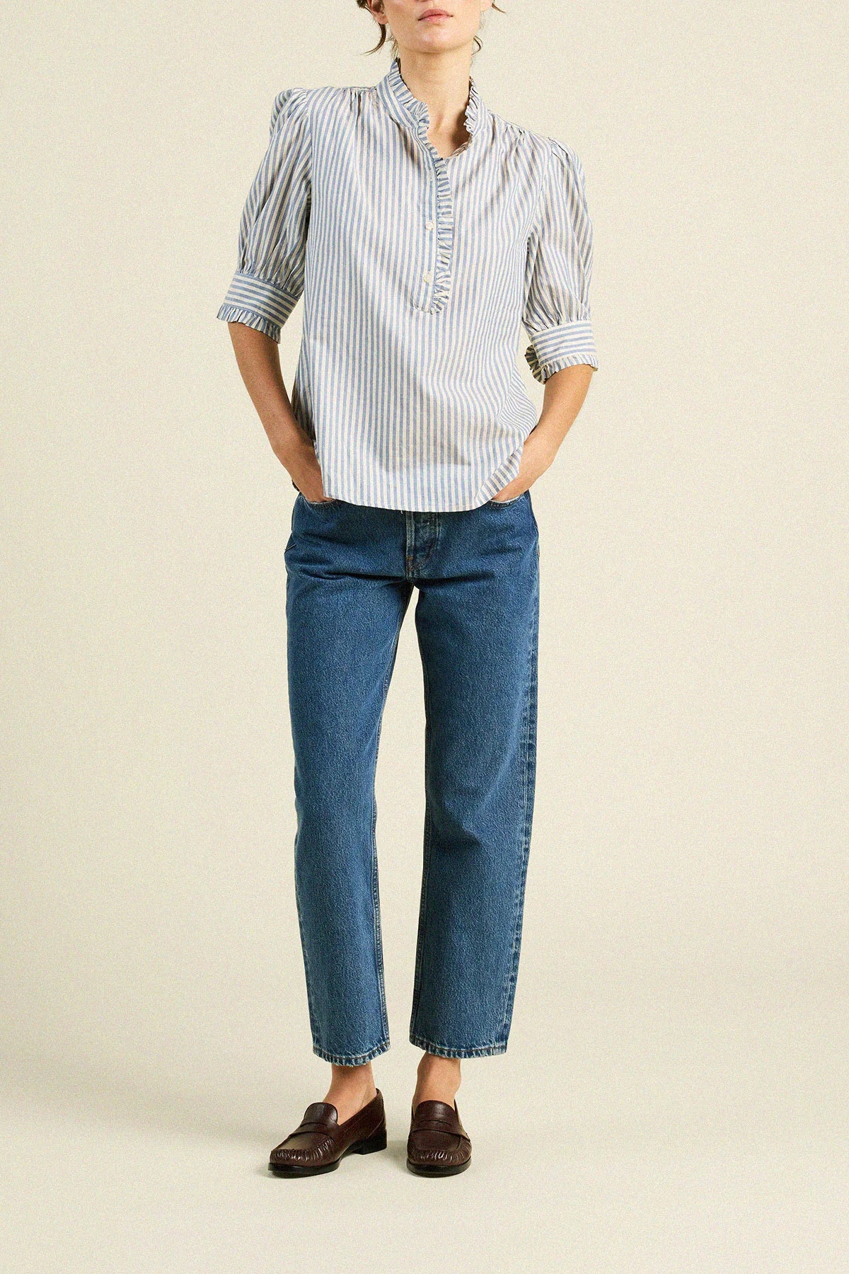 Trovata Noah Blouse in Oceanview Stripe | Shop Eleanor - Women's Casual yet Elevated Clothing Boutique in Louisville, CO